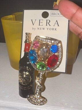 Wine & Bottle Jeweled Brooch